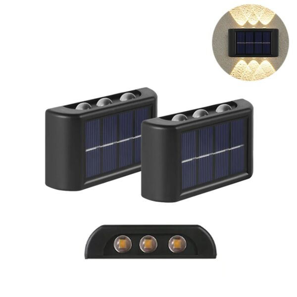 Σετ LED Αδιάβροχα Ηλιακά Επιτοίχια Φωτιστικά για Εξωτερικό Χώρο με 6 SMD και Ενσωματωμένο Πάνελ σε Θερμό Λευκό Φωτισμό 2τμχ