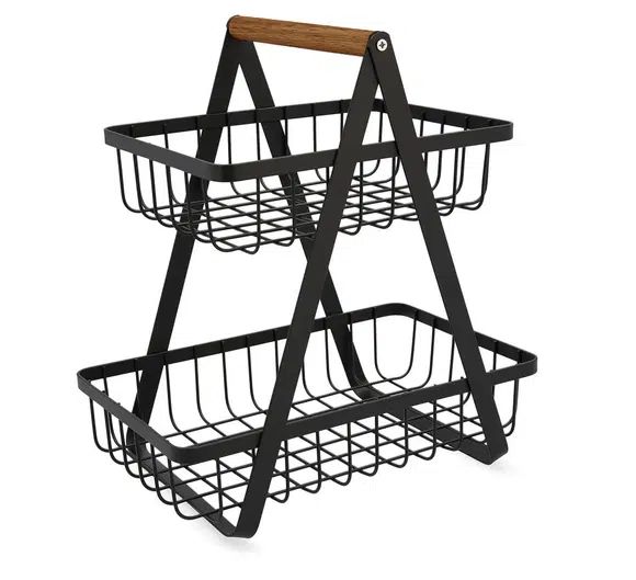 Μεταλλική Φρουτιέρα με 2 Ορόφους Μαύρη – 30x18x31cm 