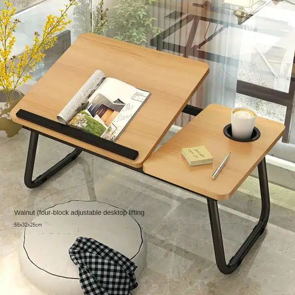 Βοηθητικό Τραπεζάκι για Ανύψωση Laptop 55x32x25cm με Ποτηροθήκη Μπεζ-Μαύρο 