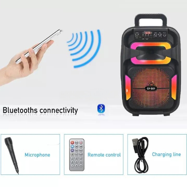 Φορητό Ηχείο Bluetooth 8 Watt με LED RGB, FM, AUX και Μικρόφωνο