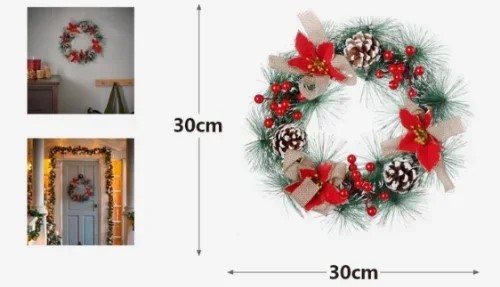 Χριστουγεννιάτικο Διακοσμητικό Στεφάνι 30cm Στολισμένο με Κουκουνάρια - KMT Style