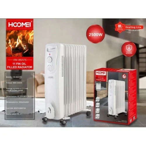 Ηλεκτρικό Καλοριφέρ Λαδιού 2500W με 3 Επίπεδα Ρύθμισης Θερμότητας - Hoomei