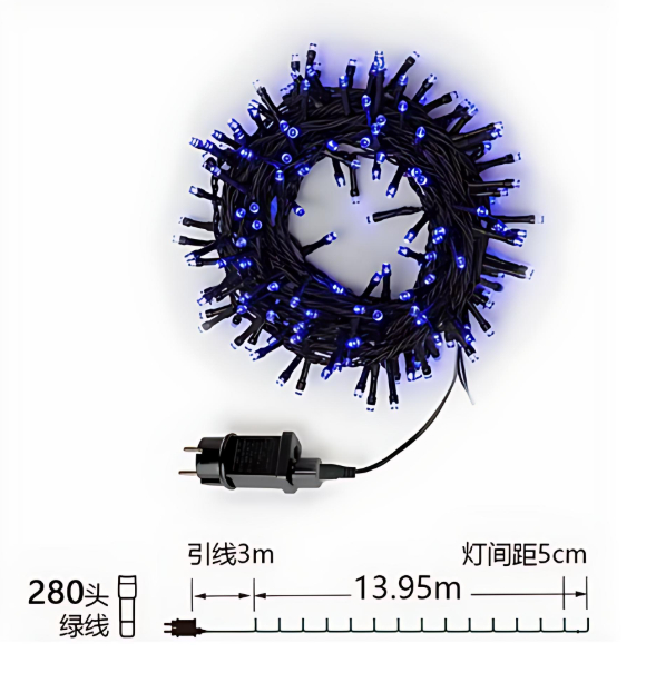 Χριστουγεννιάτικα Λαμπάκια 13.95m με 280 LED Μπλε Φωτισμού, IP44