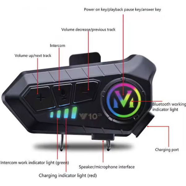Bluetooth Ενδοεπικοινωνία Κράνους Y10 με Μικρόφωνο & Γρήγορη Φόρτιση