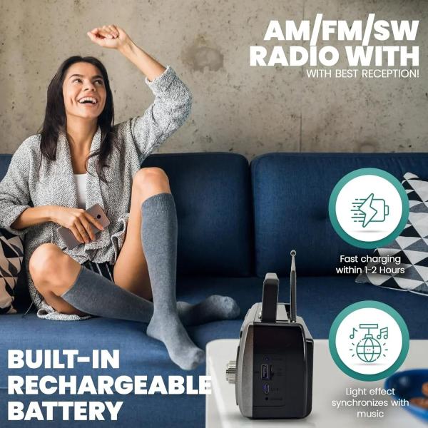 Επαναφορτιζόμενο Φορητό Ραδιόφωνο AM/FM/SW με LED Φωτισμό και Ηχείο 5W CMiK