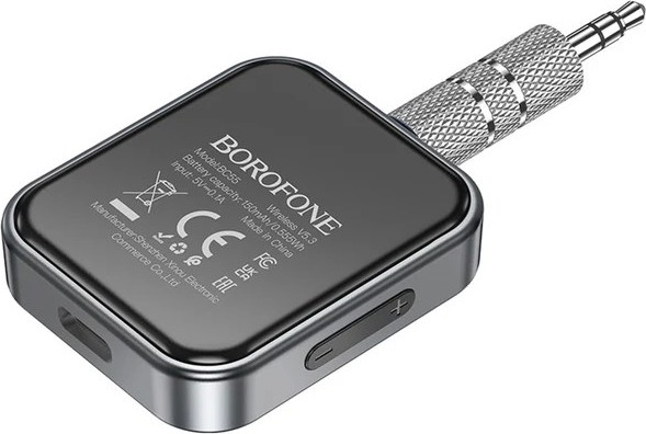 Bluetooth Receiver Borofone BC55-09 Suave – AUX 3.5mm Adapter με Bluetooth 5.3 | Ασύρματη Μετάδοση Ήχου για Αυτοκίνητο & Ηχεία, Plug & Play