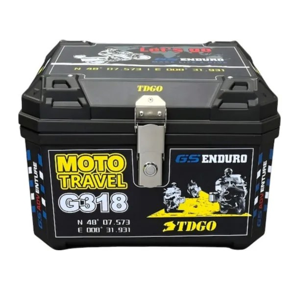 Μπαγκαζιέρα Μοτοσυκλέτας TDGO Moto Travel G318 45L – Ανθεκτική Βαλίτσα Αποθήκευσης - Top Case για Adventure & Enduro, Μαύρη