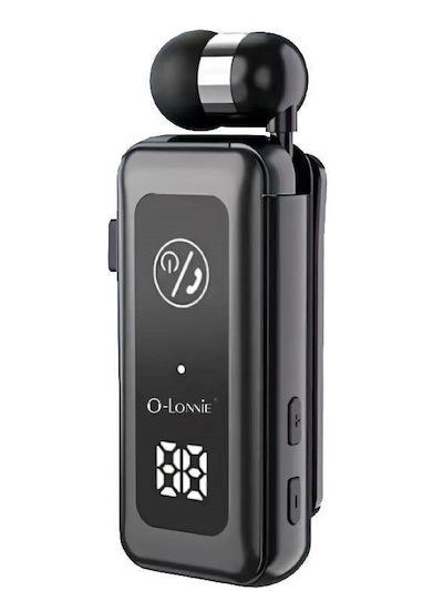 Ασύρματο Ακουστικό Bluetooth Clip-On – Hands-Free με Δόνηση & LED Οθόνη - Υποδοχή TF Card, Ειδοποιήσεις, Μαύρο/Ασημί/Χρυσό