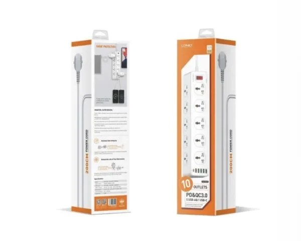 Πολύπριζο Ldnio με Διακόπτη και USB – 10 Θέσεις, 2m Καλώδιο, Λευκό Πολύπριζο Ldnio με Διακόπτη και USB – 10 Θέσεις, 2m Καλώδιο, Λευκό
