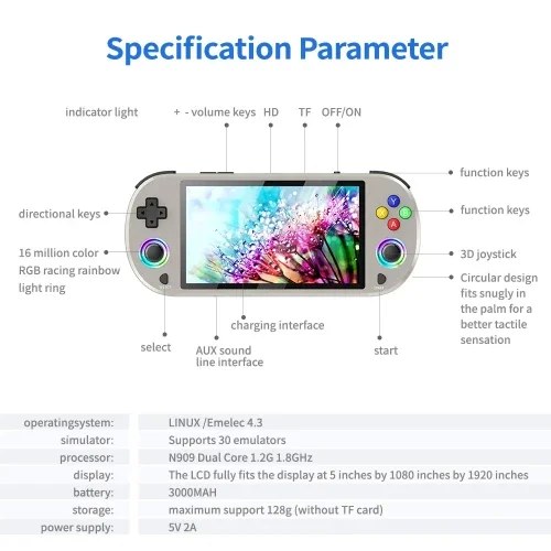 M22 Pro Κονσόλα 5.0'' 4K HD με LED RGB Φωτισμό και Gamepad για PS1