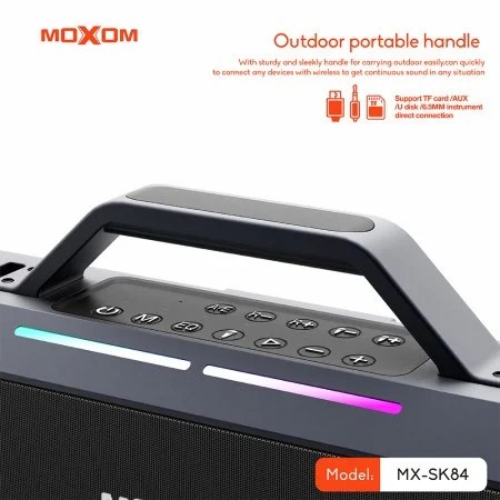 Ασύρματο Ηχείο Karaoke Moxom 150W – Bluetooth 5.3, 2 Μικρόφωνα & RGB Φωτισμός - Φορητό Σύστημα για Πάρτι & Εκδηλώσεις Ασύρματο Ηχείο Karaoke Moxom 150W – Bluetooth 5.3, 2 Μικρόφωνα & RGB Φωτισμός - Φορητό Σύστημα για Πάρτι & Εκδηλώσεις