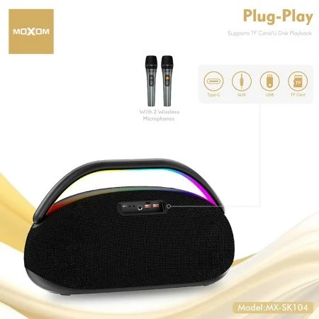 Ασύρματο Ηχείο Karaoke Moxom 400W – Με 2 Μικρόφωνα & RGB Φωτισμό - Bluetooth 5.3, Μπαταρία 30000mAh, HiFi Sound, Φορητό Ασύρματο Ηχείο Karaoke Moxom 400W – Με 2 Μικρόφωνα & RGB Φωτισμό - Bluetooth 5.3, Μπαταρία 30000mAh, HiFi Sound, Φορητό
