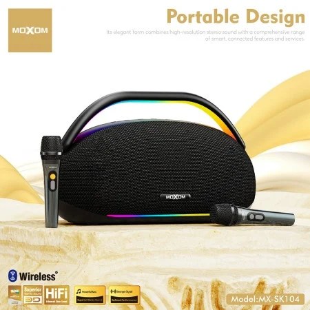 Ασύρματο Ηχείο Karaoke Moxom 400W – Με 2 Μικρόφωνα & RGB Φωτισμό - Bluetooth 5.3, Μπαταρία 30000mAh, HiFi Sound, Φορητό Ασύρματο Ηχείο Karaoke Moxom 400W – Με 2 Μικρόφωνα & RGB Φωτισμό - Bluetooth 5.3, Μπαταρία 30000mAh, HiFi Sound, Φορητό