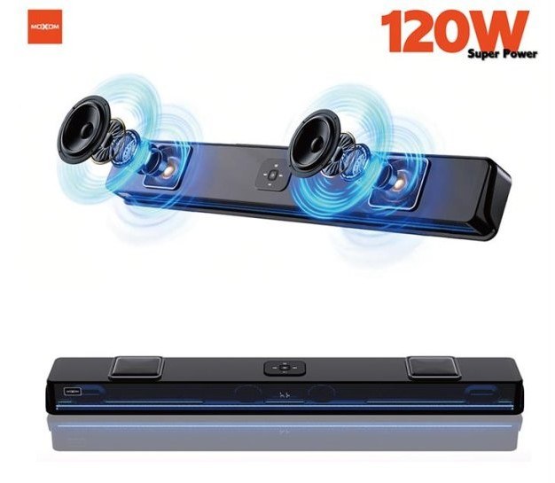 Ασύρματο Ηχείο Soundbar 120W – Bluetooth 2.1 με LED Φωτισμό - Δυνατό Μπάσο, Πολλαπλές Συνδέσεις, Ιδανικό για Ταινίες & Gaming