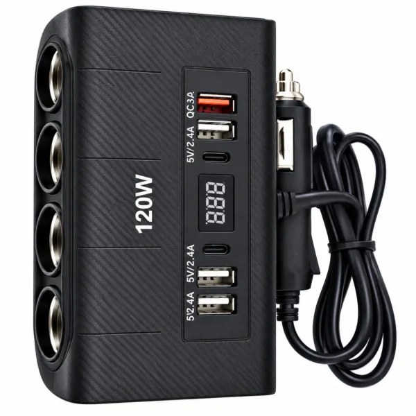 Πολυφορτιστής Αυτοκινήτου 120W – 4 Υποδοχές Αναπτήρα & 4 USB Θύρες - Γρήγορη Φόρτιση QC 3.0, Ψηφιακή Ένδειξη Τάσης, Προστασία Υπερφόρτισης Πολυφορτιστής Αυτοκινήτου 120W – 4 Υποδοχές Αναπτήρα & 4 USB Θύρες - Γρήγορη Φόρτιση QC 3.0, Ψηφιακή Ένδειξη Τάσης, Προστασία Υπερφόρτισης