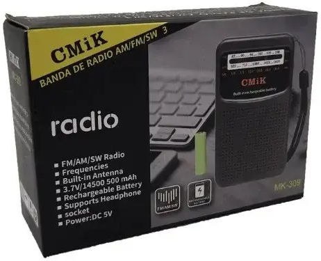 Φορητό Επαναφορτιζόμενο Ραδιόφωνο AM/FM/SW με Ηχείο & Κάρτα Μνήμης CMiK Μαύρο