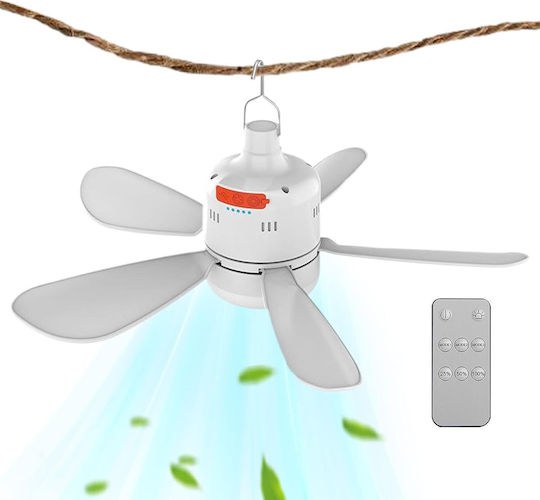 Φορητός Ανεμιστήρας Οροφής με LED & Τηλεχειριστήριο - USB Επαναφορτιζόμενος, 4 Ταχύτητες, 4 Χρονόμετρα, Ιδανικός για Κάμπινγκ & Σκηνή