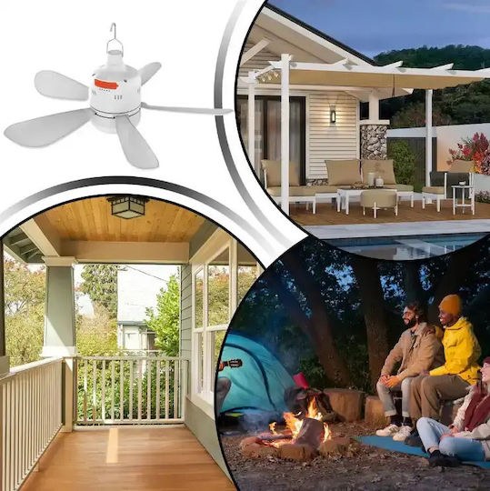 Φορητός Ανεμιστήρας Οροφής με LED & Τηλεχειριστήριο - USB Επαναφορτιζόμενος, 4 Ταχύτητες, 4 Χρονόμετρα, Ιδανικός για Κάμπινγκ & Σκηνή
