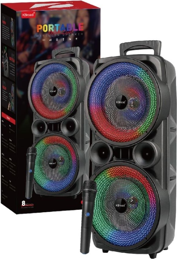 Φορητό Ηχείο Bluetooth Dual 8″ – Για Πάρτυ & Karaoke με Ασύρματο Μικρόφωνο - RGB Φωτισμός, USB, AUX, TF Card Φορητό Ηχείο Bluetooth Dual 8″ – Για Πάρτυ & Karaoke με Ασύρματο Μικρόφωνο - RGB Φωτισμός, USB, AUX, TF Card