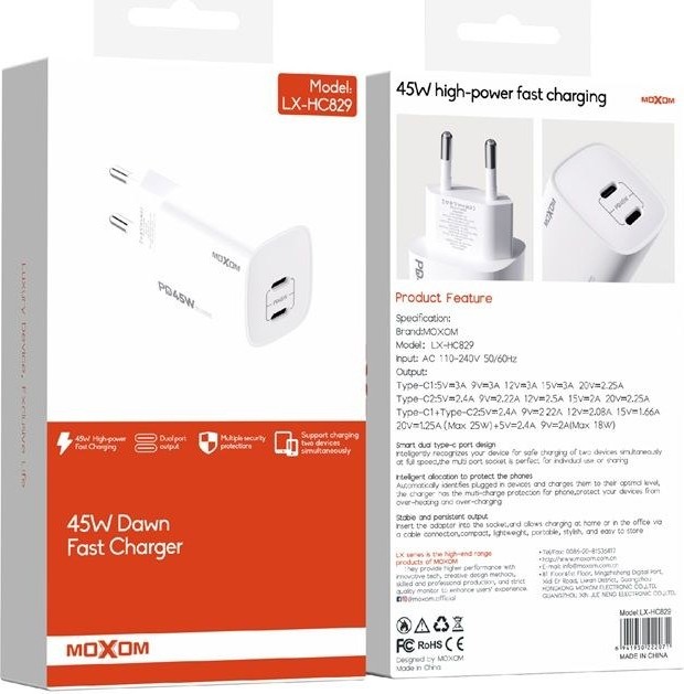 Φορτιστής GaN 45W – Ταχεία φόρτιση με 2x USB-C, για δύο συσκευές ταυτόχρονα