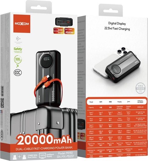 Power Bank 20.000mAh – Γρήγορη Φόρτιση 22,5W με Ενσωματωμένα Καλώδια & Ψηφιακή Οθόνη Power Bank 20.000mAh – Γρήγορη Φόρτιση 22,5W με Ενσωματωμένα Καλώδια & Ψηφιακή Οθόνη