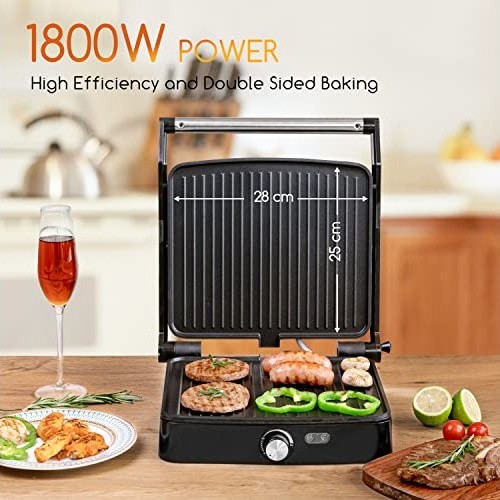 Ψηστιέρα / Τοστιέρα 1800W – 3‑σε‑1 Grill & Panini, Άνοιγμα 180°