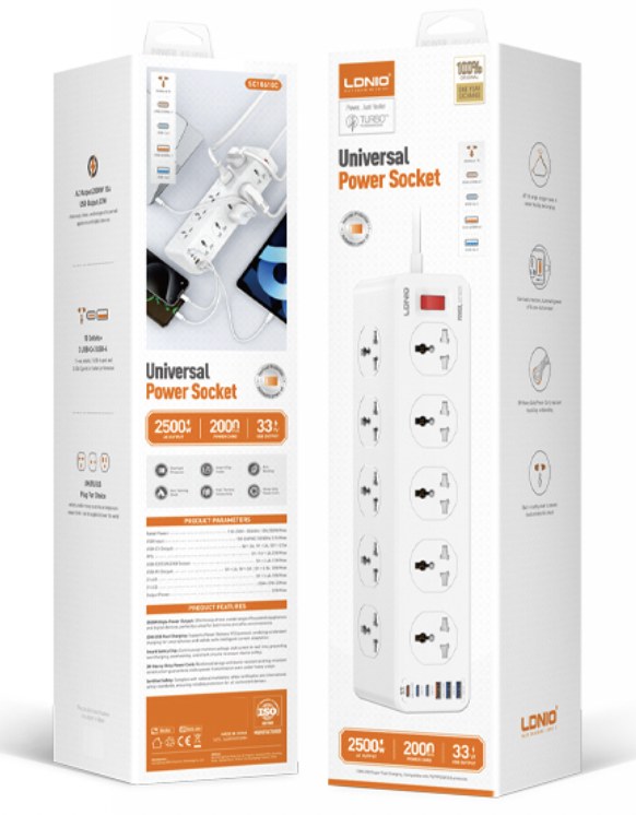 Πολύπριζο 10 Θέσεων - 2500W, 3x USB-A & 3x USB-C PD 30W Πολύπριζο 10 Θέσεων - 2500W, 3x USB-A & 3x USB-C PD 30W