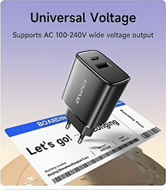 Ταχυφορτιστής 22.5W με USB-C, USB-A και καλώδιο Lightning - Διπλή θύρα, AC 100-240V