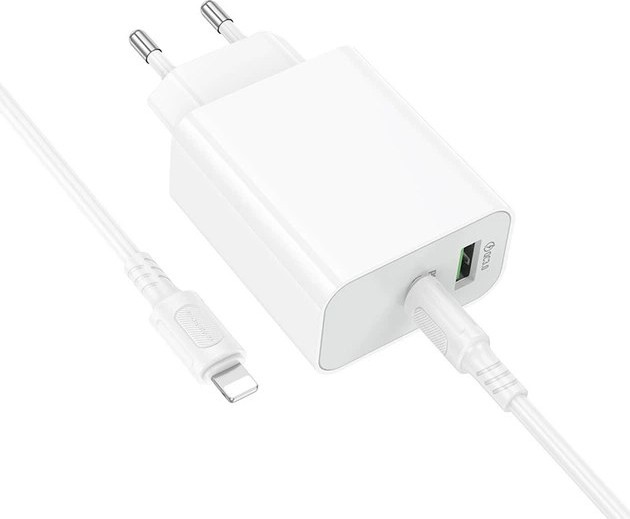 Φορτιστής Τοίχου 30W - USB-C PD & USB-A QC 3.0 Με Καλώδιο USB-C Σε Lightning 1m, Λευκό