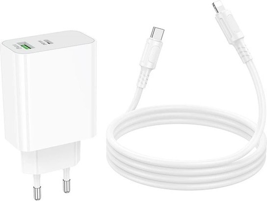 Φορτιστής Τοίχου 30W - USB-C PD & USB-A QC 3.0 Με Καλώδιο USB-C Σε Lightning 1m, Λευκό