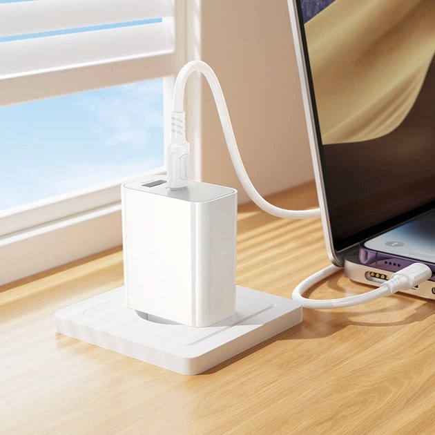 Φορτιστής Τοίχου 30W - USB-C PD & USB-A QC 3.0 Με Καλώδιο USB-C Σε Lightning 1m, Λευκό