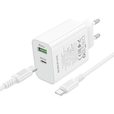 Φορτιστής Τοίχου 30W - USB-C PD & USB-A QC 3.0, Λευκός, C-C