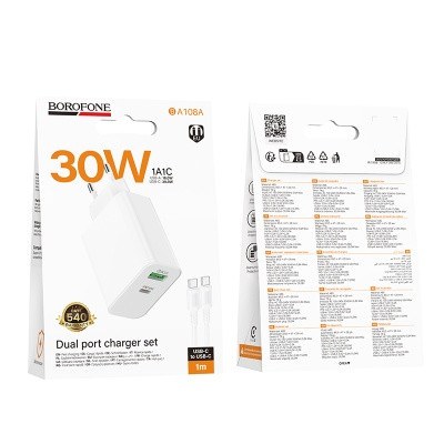 Φορτιστής Τοίχου 30W - USB-C PD & USB-A QC 3.0, Λευκός, C-C