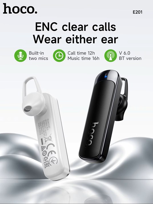 Μονό Bluetooth Handsfree - Καθαρές κλήσεις ENC - Bluetooth 6.0, Διπλό Μικρόφωνο, 12 Ώρες Ομιλίας