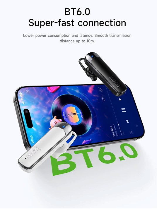 Μονό Bluetooth Handsfree - Καθαρές κλήσεις ENC - Bluetooth 6.0, Διπλό Μικρόφωνο, 12 Ώρες Ομιλίας