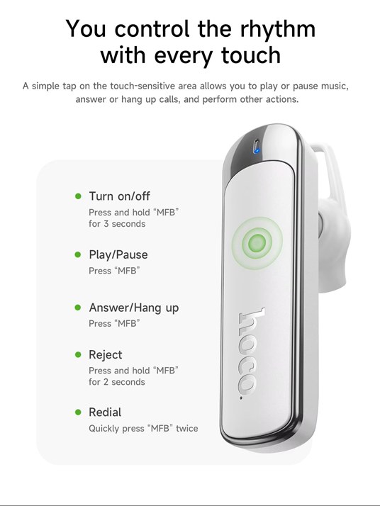 Μονό Bluetooth Handsfree - Καθαρές κλήσεις ENC - Bluetooth 6.0, Διπλό Μικρόφωνο, 12 Ώρες Ομιλίας