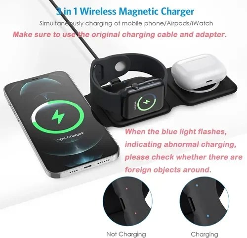 Ασύρματη Βάση Φόρτισης 3 σε 1 Magnetic Wireless Charger - Ταυτόχρονη Φόρτιση για Smartphone, Watch & Ακουστικά, Αναδιπλούμενη, σε Μαύρη Απόχρωση Ασύρματη Βάση Φόρτισης 3 σε 1 Magnetic Wireless Charger - Ταυτόχρονη Φόρτιση για Smartphone, Watch & Ακουστικά, Αναδιπλούμενη, σε Μαύρη Απόχρωση