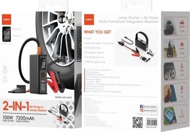 Φορητός Αεροσυμπιεστής 2 σε 1 με Εκκινητή, 7200mAh, 100W, Ψηφιακή Οθόνη και Φακό LED Φορητός Αεροσυμπιεστής 2 σε 1 με Εκκινητή, 7200mAh, 100W, Ψηφιακή Οθόνη και Φακό LED