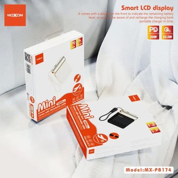 Mini Power Bank MOXOM MX-PB174 10000mAh - Ταχεία φόρτιση 22.5W, PD20W και Οθόνη LCD Mini Power Bank MOXOM MX-PB174 10000mAh - Ταχεία φόρτιση 22.5W, PD20W και Οθόνη LCD