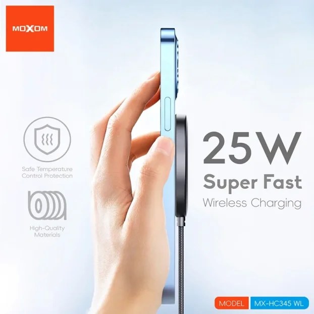 Ασύρματος Μαγνητικός Φορτιστής MOXOM WL - Qi MagSafe έως 25W, USB-C και Νάιλον Πλεκτό Καλώδιο Ασύρματος Μαγνητικός Φορτιστής MOXOM WL - Qi MagSafe έως 25W, USB-C και Νάιλον Πλεκτό Καλώδιο