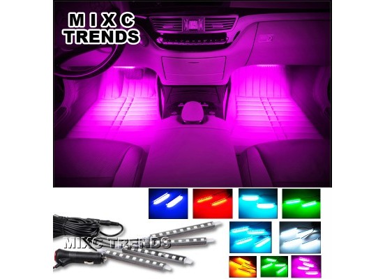 Φώτα Εσωτερικού Χώρου Αυτοκινήτου RGB LED 12V με Τηλεχειρισμό - Σετ των 4 Τεμαχίων