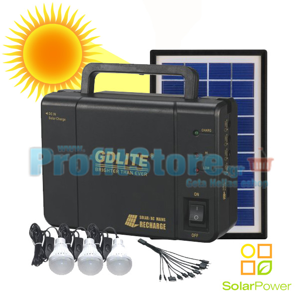 Ηλιακό Πακέτο Φωτισμού Πλήρες Panel + Μπαταρία με Θύρα USB + 3 Λάμπες Led GDLITE-8006-A