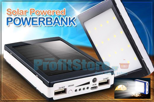 Ηλιακή Μπαταρία Φορτιστής Υψηλής Ισχύος 2,1A & Φωτιστικό LED - Solar Power Bank Eboot ES20000