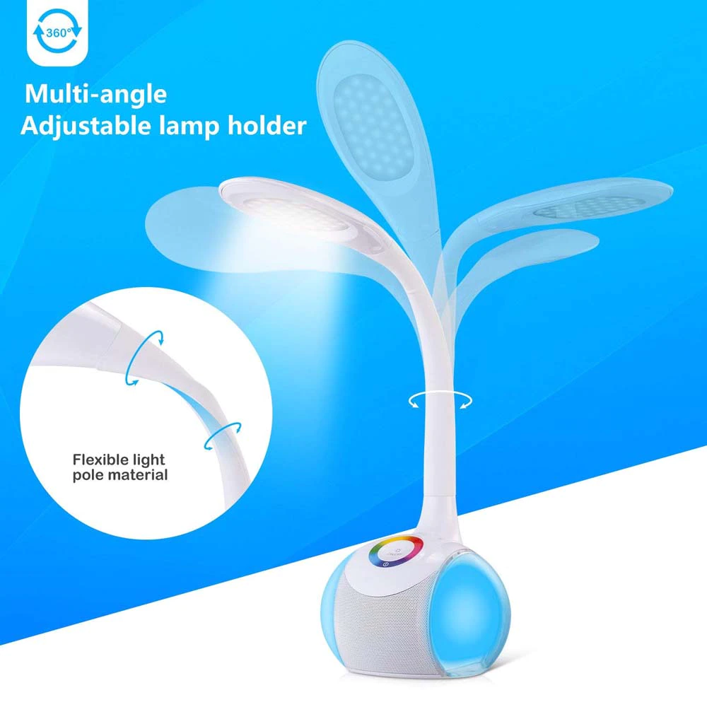 Επαναφορτιζόμενο Smart Φωτιστικό Αφής LED & Bluetooth Ηχείο με Εύκαμπτο Βραχίονα - Colour Control Speaker Table Lamp & Night Light 