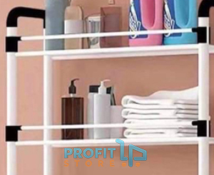 Μεταλλική Ραφιέρα Πλυντηρίου Μπάνιου με 3 Ράφια με Προστατευτικά Καγκελάκια & 5 Γαντζάκια για Πετσέτες - Πετσετοκρεμάστρα Συναργομολογούμενη - Toilet Rack Stainless Steel Λευκό