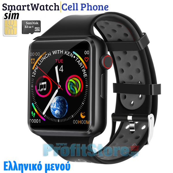 Smart Watch - Ρολόι Κινητό Τηλέφωνο Sim Handsfree με Ελληνικό Μενού, Οθόνη Αφής, Κάμερα, Βηματομετρητή, Μέτρηση Ύπνου, Facebook, Internet, Antilost, Ξυπνητήρι