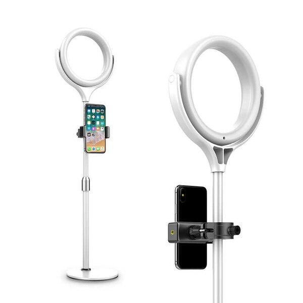 Επιτραπέζιο Φωτογραφικό Ring Light LED USB Φωτιστικό Δαχτυλίδι με Bracket Βραχίονα, 3 Χρώματα Φωτισμού, Dimmer, Stand & Βάση για Κινητό - Photo Lamp 