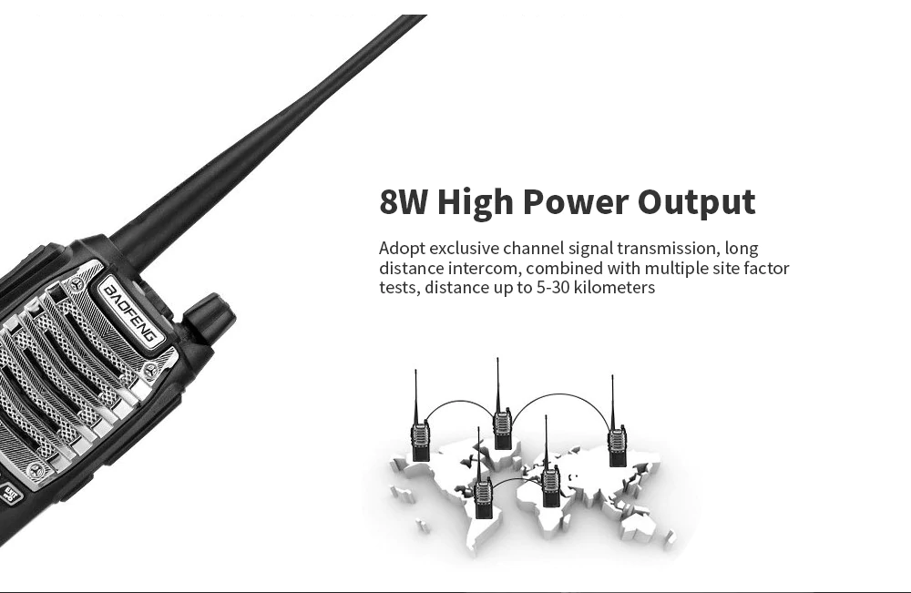 Ισχυρός Ασύρματος Φορητός Πομποδέκτης UHF VHF - Baofeng 8W 128 Κανάλια PMR Dual Band Long Range με Φακό LED Walkie Talkie