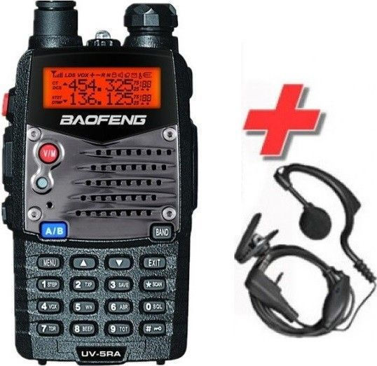 Ασύρματος Φορητός Dual Band Πομποδέκτης VHF/UHF Baofeng με Μικροακουστικό, Βάση Φόρτισης & Φακό LED - 2-Way Walkie Talkie