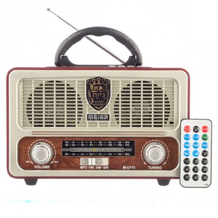 Φορητό Retro Επαναφορτιζόμενο Ραδιόφωνο & Mp3 Player με Τηλεχειριστήριο FM/AM/SW3, USB, SD/ TF CARD, AUX - Meier M-U111